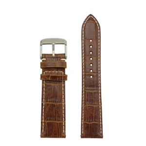 Bracelete em Pele Premium Croco Brown-White